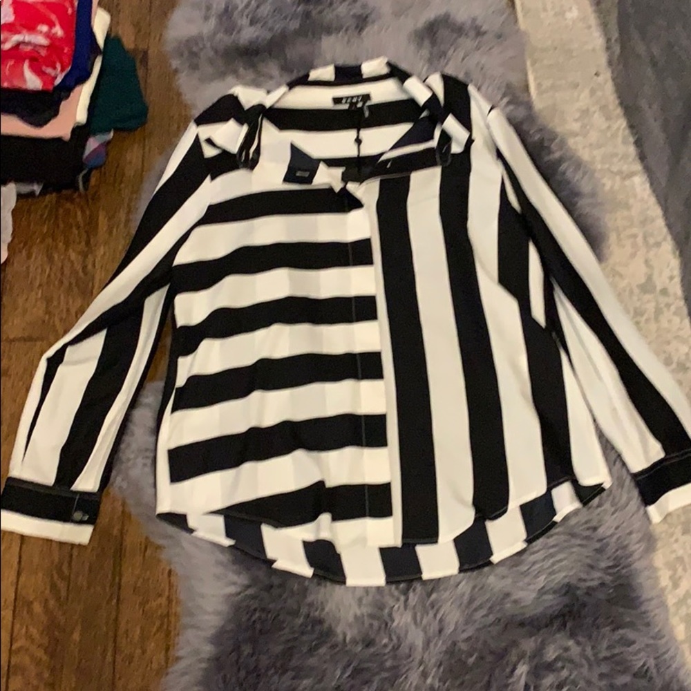 DKNY black and white striped blouse